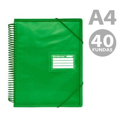 OfficeBox Carpeta Espiral 40 Fundas A4 Verde Oscur