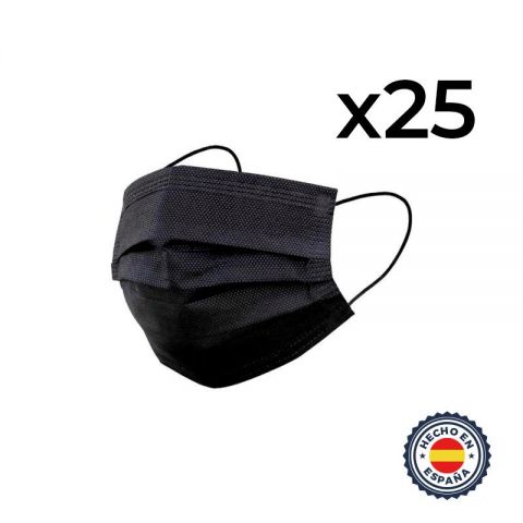 Pack 25 Mascarillas 3 Capas Negro