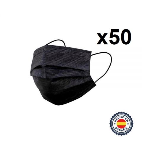 Pack 50 Mascarillas 3 Capas Negro