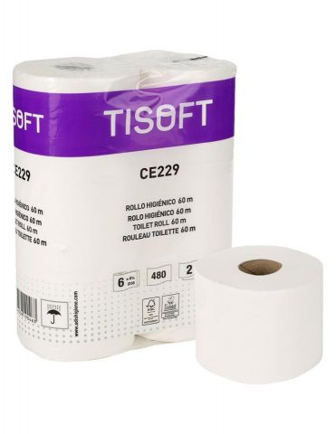 Tisoft 6 Rollos Papel Higiénico CE229 Blanco 60 Mt