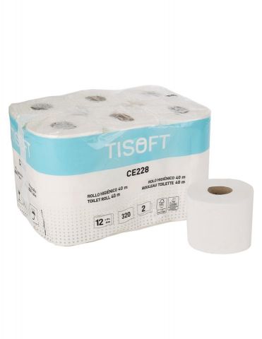 Tisoft 12 Rollos Papel Higiénico CE228 Blanco 40 M